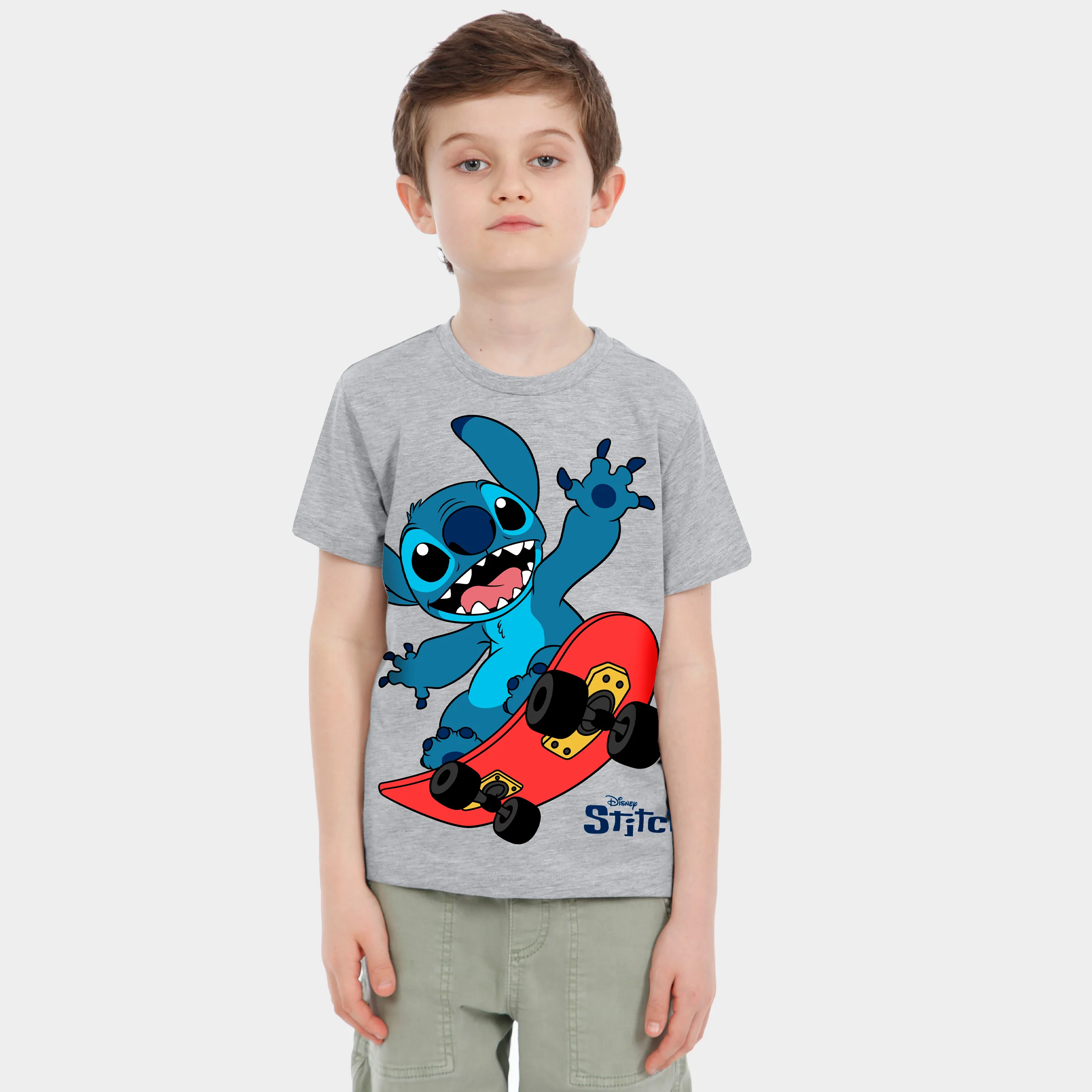 Lilo & Stitch Short Sleeve Grey Skater Stitch T-Shirt - Image 5